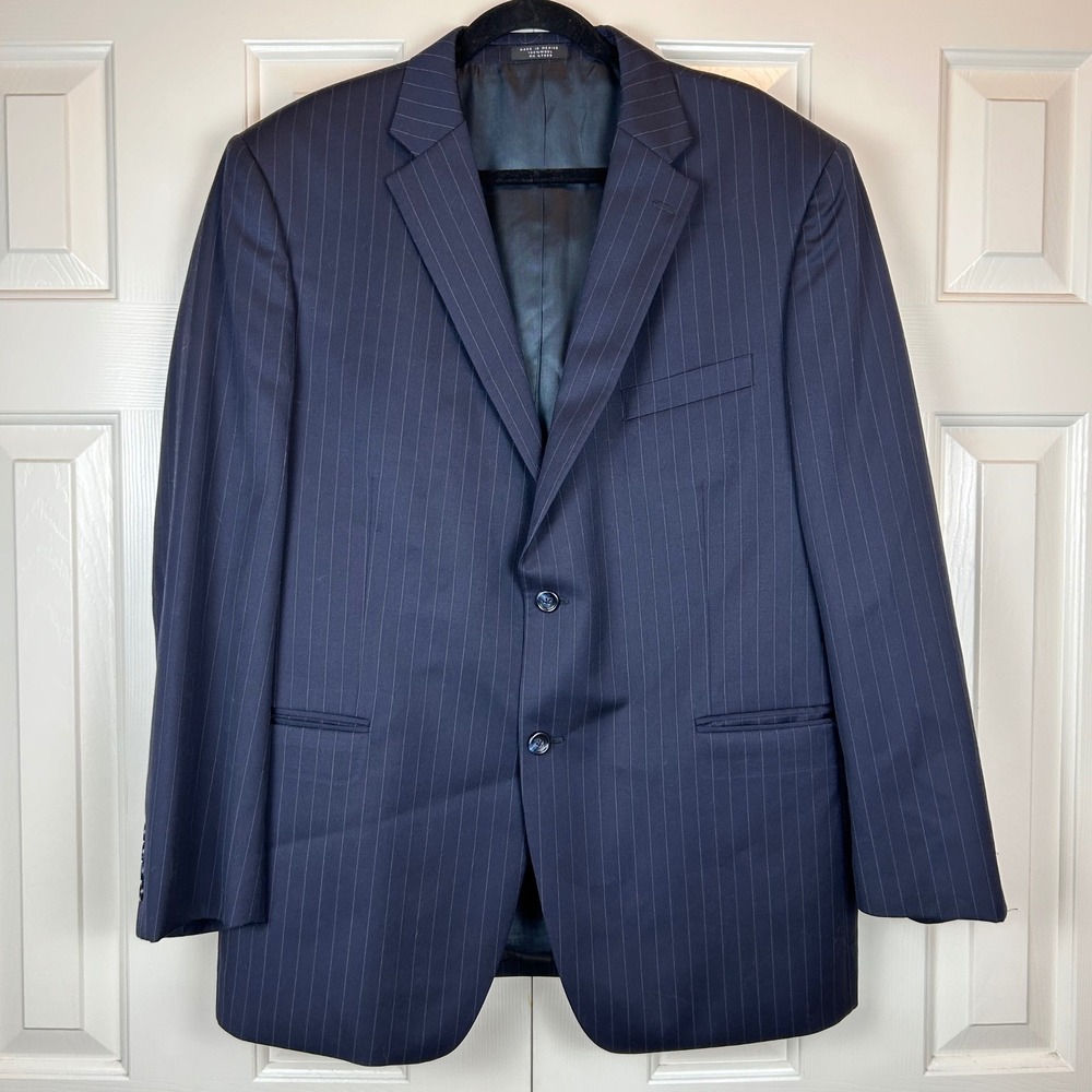 Jones New York Mens Navy Blue Pinstripe 100% Wool 2 Button Suit Jacket Blazer